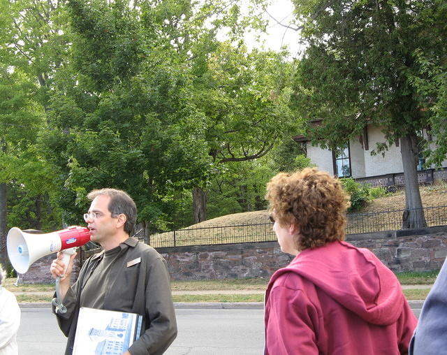 In front of the Harlow house