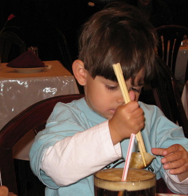 Aha!  Potsticker nabbed with chopsticks