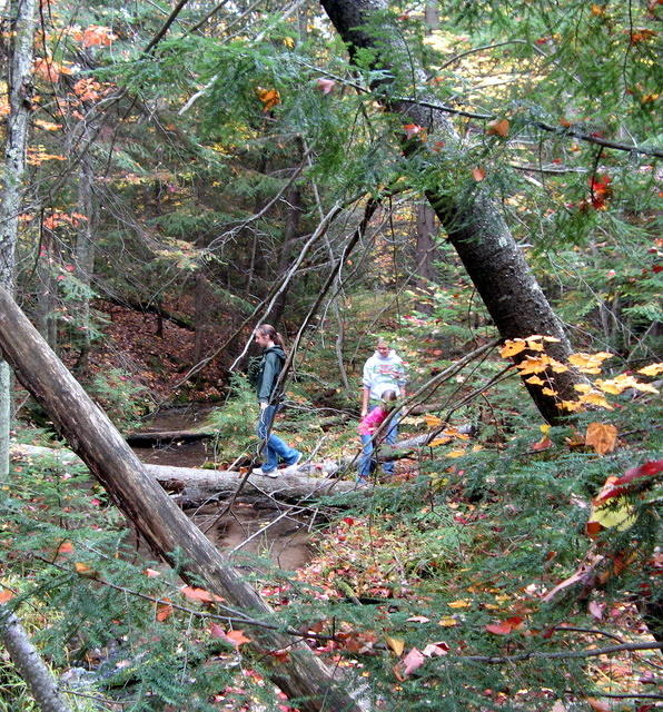  Girls crossing creek.