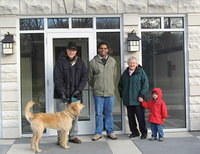 Posing in front of the new building