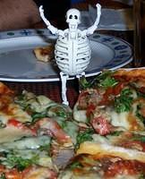 skeleton with spinach tofu pizza